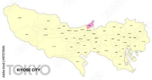 [日本地図] 東京都清瀬市の市区町村名入り位置地図 (英語)