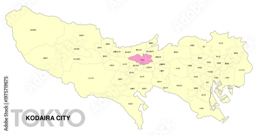 [日本地図] 東京都小平市の市区町村名入り位置地図 (英語)
