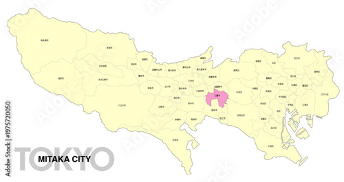 [日本地図] 東京都三鷹市の市区町村名入り位置地図 (英語)