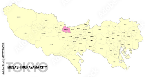 [日本地図] 東京都武蔵村山市の市区町村名入り位置地図 (英語)