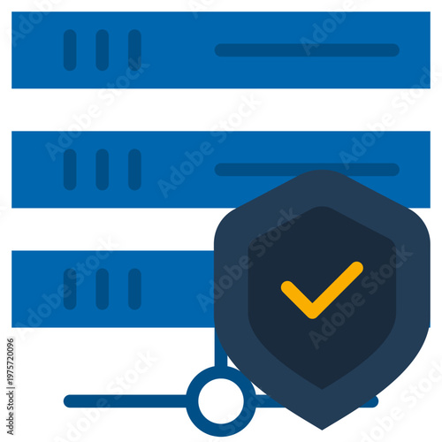 Server with Shield icon, Flat design style vector illustration.