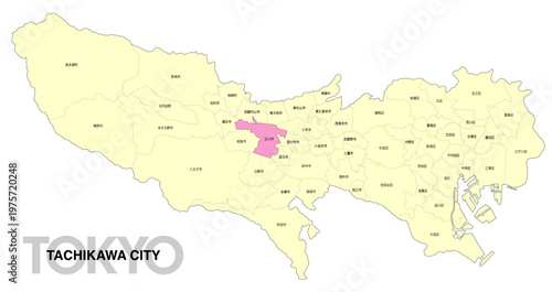 [日本地図] 東京都立川市の市区町村名入り位置地図 (英語)