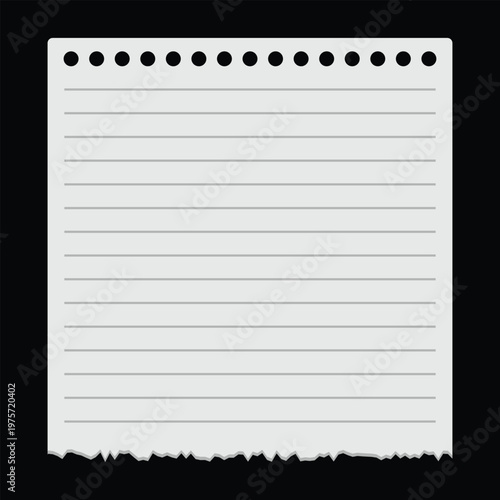 Isolated loose leaf paper sheet with line for note taking in office and school supply