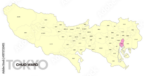 [日本地図] 東京都中央区の市区町村名入り位置地図 