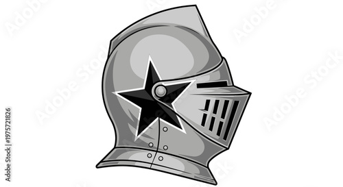 Medieval Knight Helmet Illustration with Star Emblem