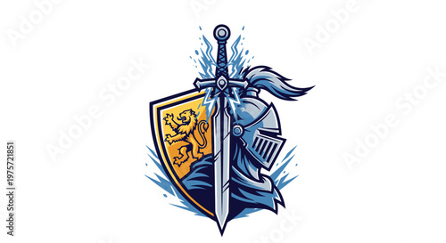 Medieval Knight Emblem with Shield and Sword - Courageous Heraldry
