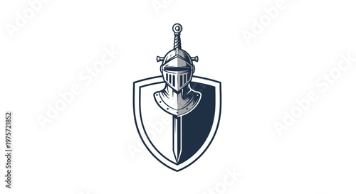 Medieval Knight Emblem with Shield and Sword - Heraldic Design