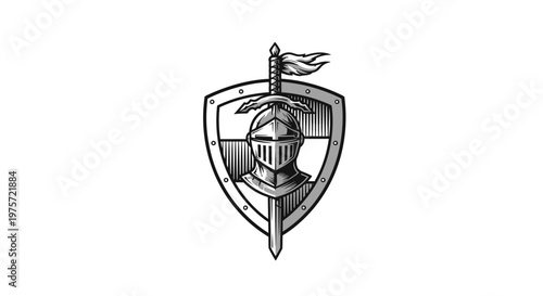 Medieval Knight Emblem with Shield and Sword - Vintage Heraldry Design