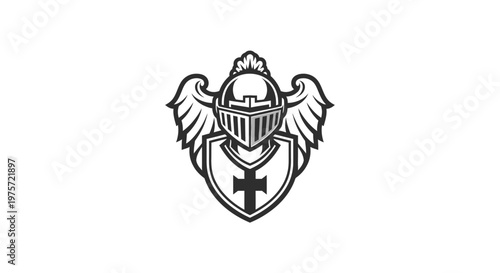 Medieval Knight Emblem with Shield and Wings - Heraldic Design