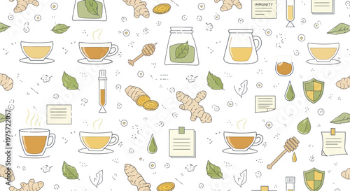 Tea Cups and Herbal Ingredients Pattern.