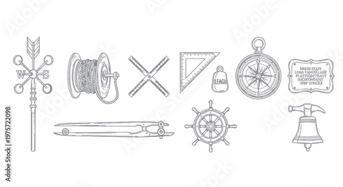Vintage nautical navigation tools equipment.