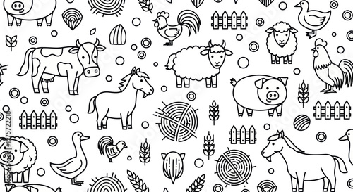 Farm animals in a coloring page.
