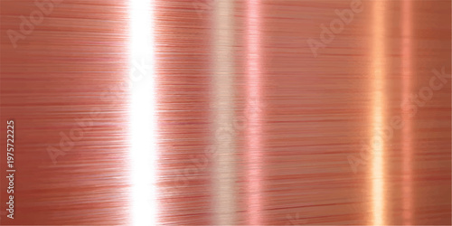 A close-up view of a warm toned metallic surface exhibiting subtle brushed horizontal lines and luminous reflections.