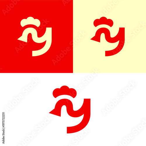 Modern letter Y chicken rooster logo for poultry farm or restaurant