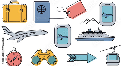 Travel icons and symbols collage.