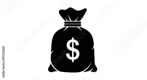 Black and white money bag icon with dollar sign on isolated background