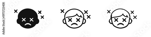 Dizzy or Fainting Emoji Icons Set with X-Eyes and Sad Expression in Various Styles