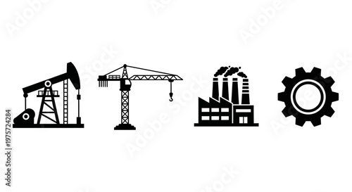Industrial icons with gear and machinery.