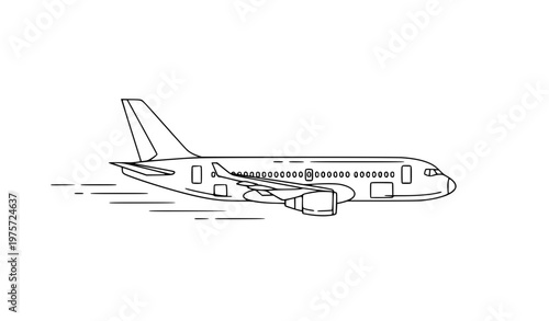 Thin line passenger airplane icon with motion effect for travel and aviation vector design