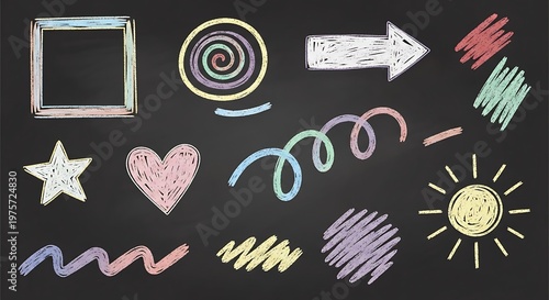 Chalk drawings shapes doodles blackboard