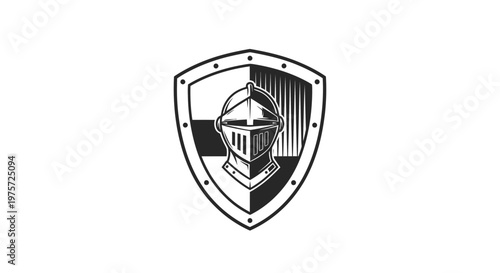 Medieval Knight Helmet on Shield Emblem - Vintage Heraldry Design