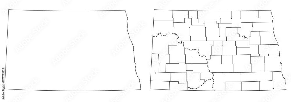 Obraz premium North Dakota administrative map, North Dakota outline and counties state map set - illustration version