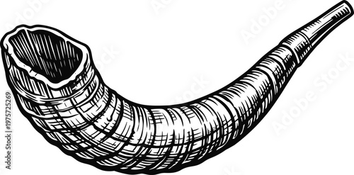 Traditional Ram’s Horn Line Art – Musical Instrument Illustration