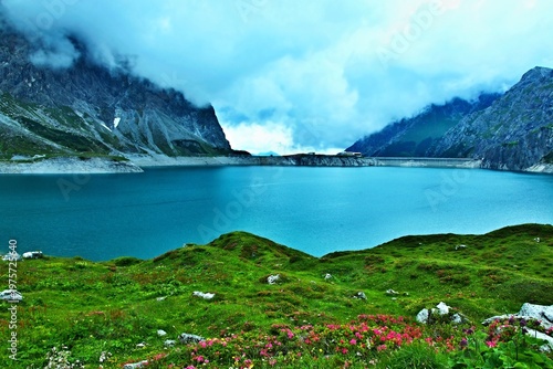Austrian Alps - view of the dam of the lake Lunersee