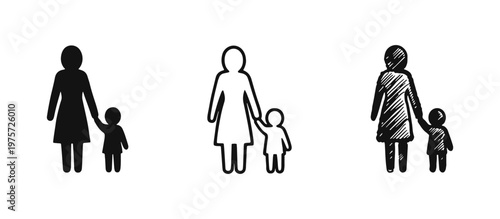 Mother and Child Holding Hands Icon Set - Family Love, Protection, and Togetherness