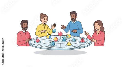 Diverse group of people playing with colorful puzzle pieces