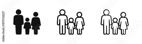 Family with Parents and Child Icon Set - Traditional Family Unit and Togetherness Symbol