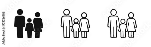 Family of Four Icons Set - Parents with Two Children Pictograms