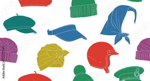 Colorful assortment of knit caps.