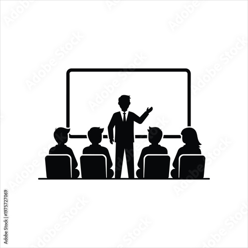Business instructor presenting to an audience during a meeting Vector Illustration Isolated on white background