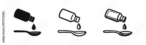 Medicine Bottle and Spoon Icons - Liquid Drug Dosage Measurement