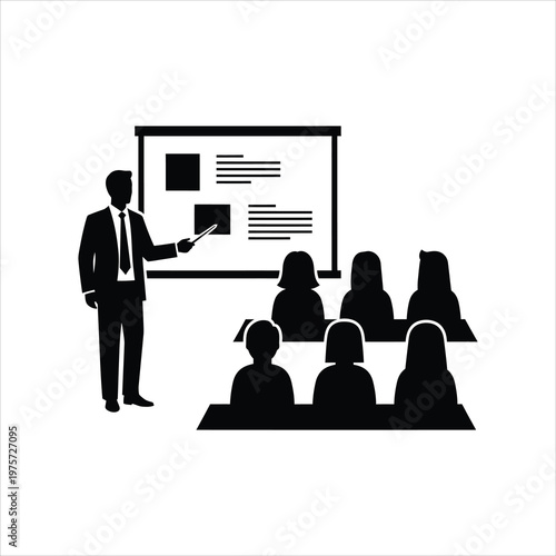 Business presentation with instructor teaching students during a seminar Vector Illustration Isolated on white background
