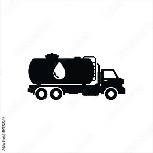 Fuel tanker truck with liquid drop symbol in side profile Vector Illustration Isolated on white background
