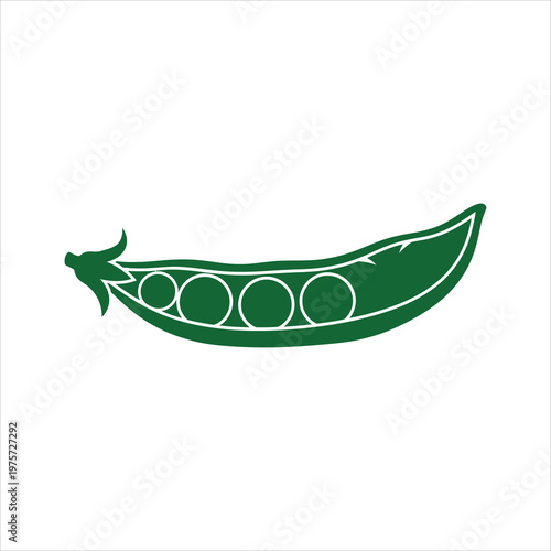 Green pea pod with seeds in a clean graphic style Isolated on white background