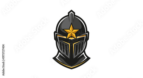 Medieval Knight Helmet with Golden Star Emblem - Protective Headgear