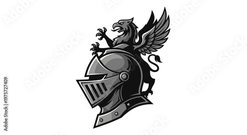 Medieval Knight Helmet with Griffin Crest - Heraldic Symbol