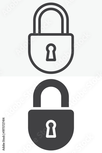 Locked padlock icon with secure closed shackle in line and solid style. Outline and solid icon, editable stroke vector sign symbol. Safety lock icon.