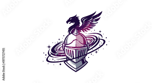 Medieval Knight Helmet with Griffin Emblem, Fantasy Illustration