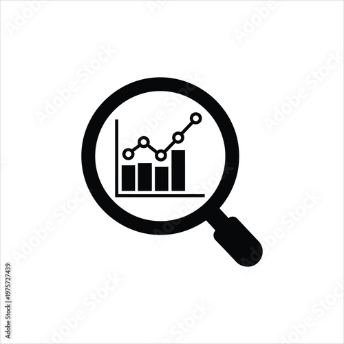 Magnifying glass over bar and line graph for business analysis Vector Illustration Isolated on white background