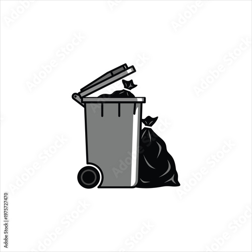 Overflowing trash bin with garbage bags during collection day Vector Illustration Isolated on white background