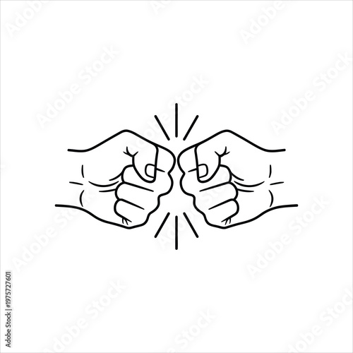 Two fists meeting in a fist bump gesture during a friendly greeting in a simple line art style Isolated on white background