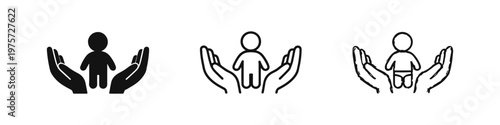Hands Protecting Child Icons. Child Care, Safety and Parenting Support Vector Set for Love and Future