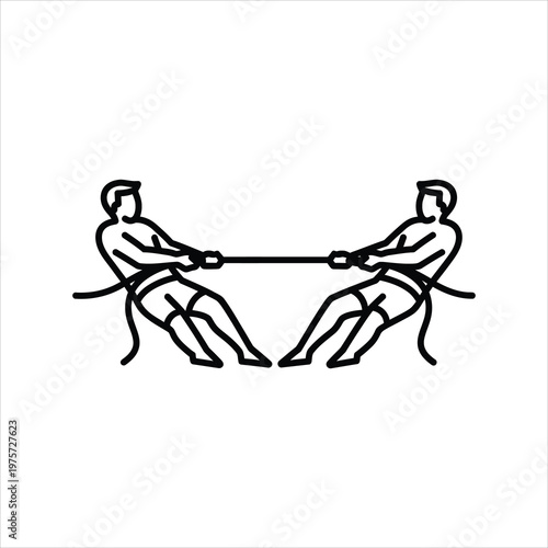Two people pulling rope in tug of war during competition Vector Illustration Isolated on white background