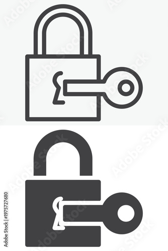 Lock with key icon showing access control in line and solid style. Outline and solid icon, editable stroke vector sign symbol. Key lock icon.