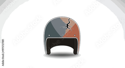Vintage Motorcycle Helmet with Crack Vector Illustration