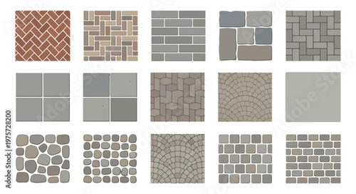 Top View Paving Pattern Vector Set for Landscape Architecture and Outdoor Flooring Material Site Plan Symbols